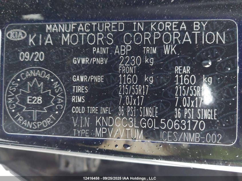 2020 Kia Niro Ex VIN: KNDCC3LG0L5063170 Lot: 12416458