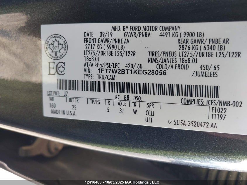 1FT7W2BT1KEG28056 2019 FORD F250 photo no. 9