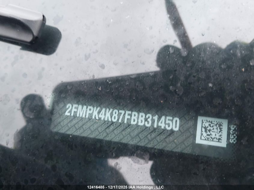 2015 Ford Edge Titanium VIN: 2FMPK4K87FBB31450 Lot: 12416485