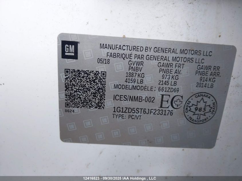 2018 Chevrolet Malibu VIN: 1G1ZD5ST6JF233176 Lot: 12416523