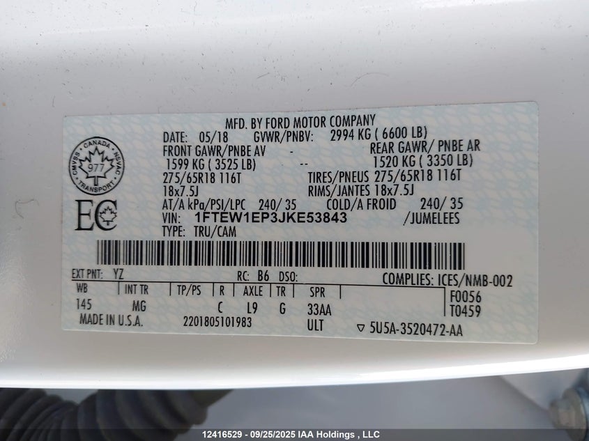 1FTEW1EP3JKE53843 2018 FORD F-150 photo no. 9