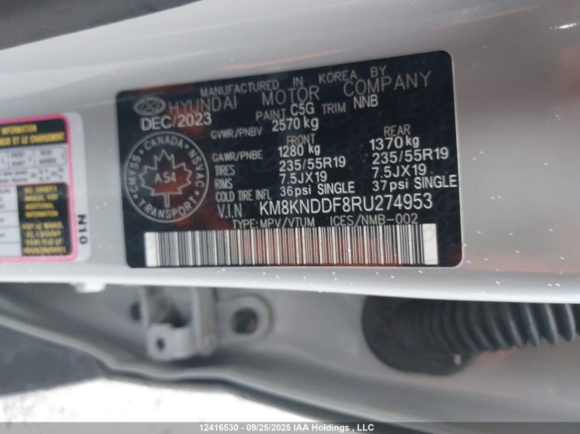 2024 Hyundai Ioniq 5 Preferred Long Range VIN: KM8KNDDF8RU274953 Lot: 12416530