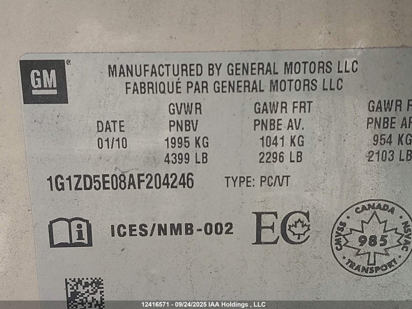 1G1ZD5E08AF204246 2010 CHEVROLET MALIBU photo no. 9