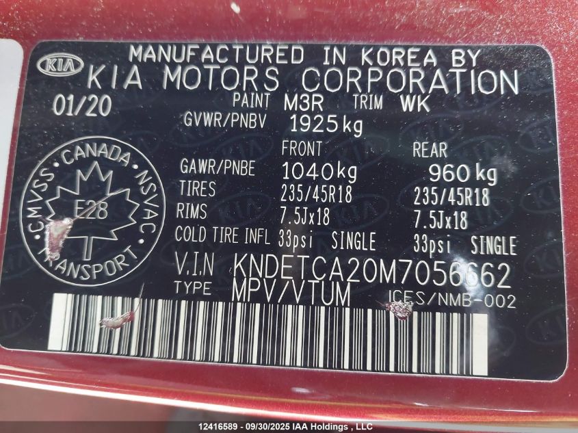 2021 Kia Seltos Sx VIN: KNDETCA20M7056662 Lot: 12416589