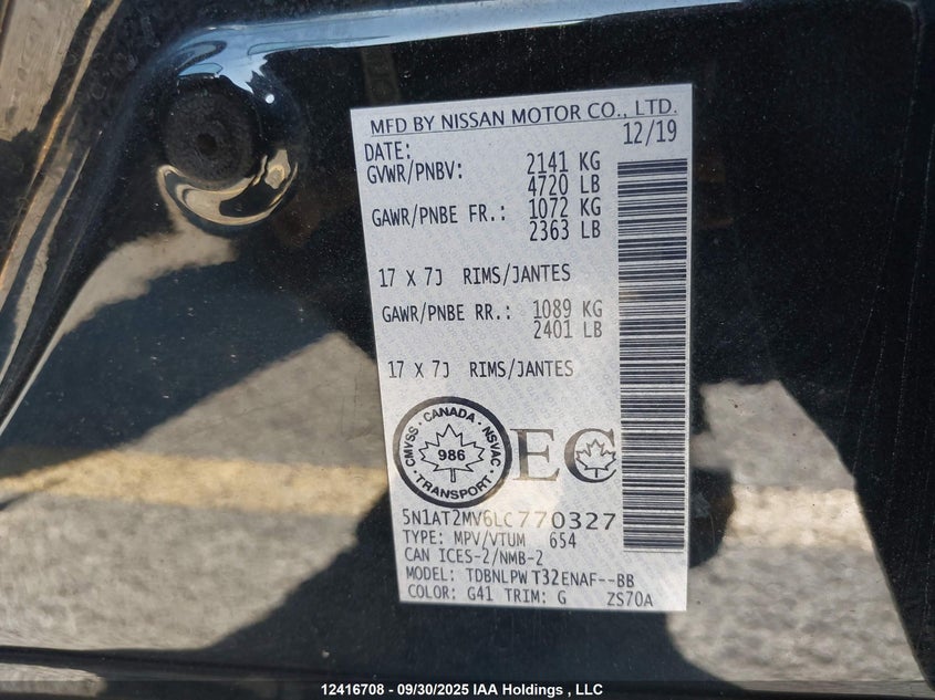 5N1AT2MV6LC770327 2020 NISSAN ROGUE photo no. 9