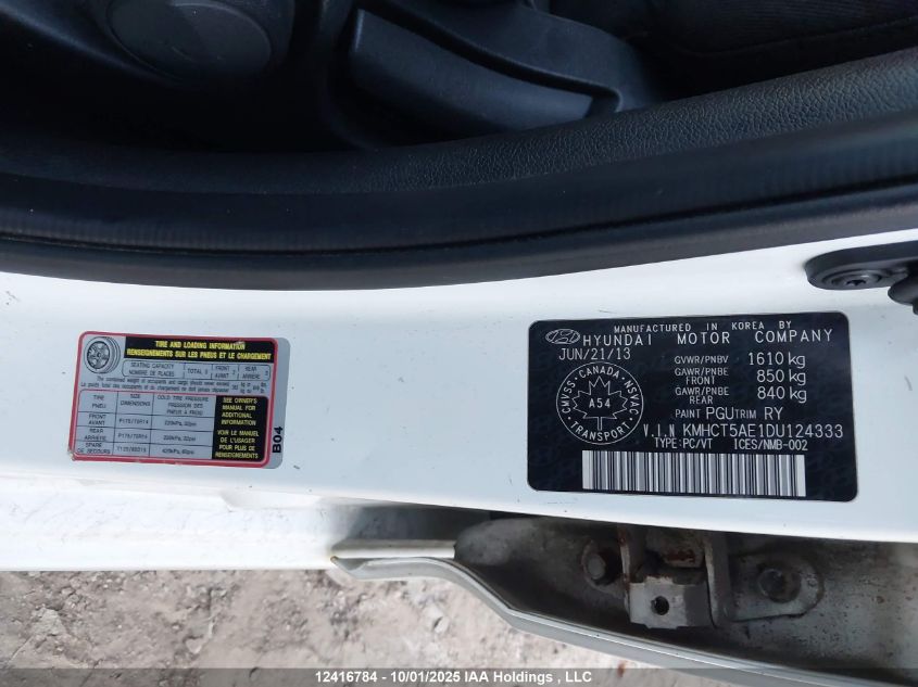 2013 Hyundai Accent Gl VIN: KMHCT5AE1DU124333 Lot: 12416784