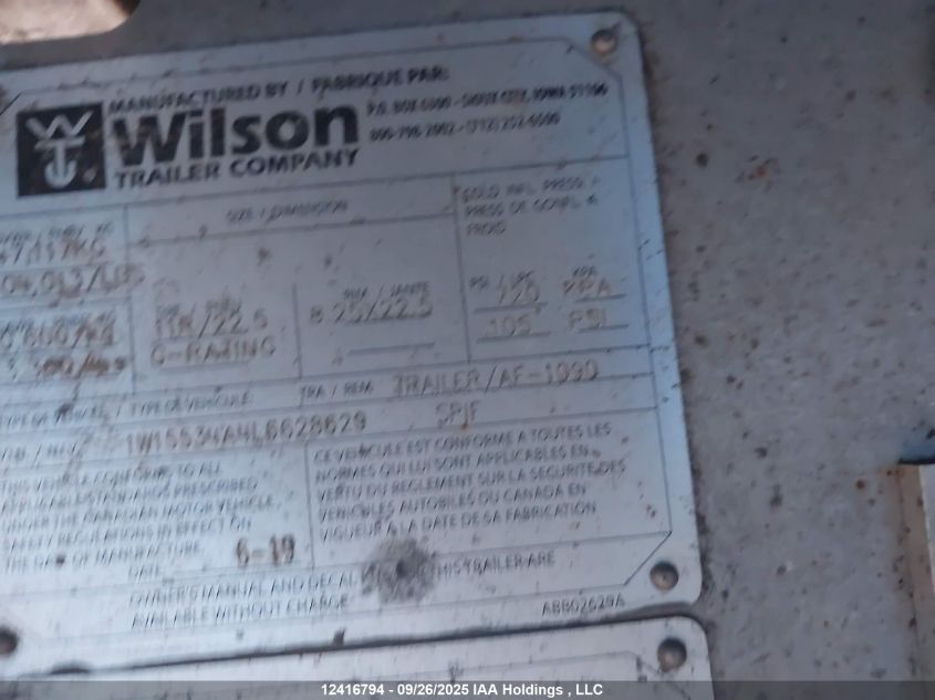 2020 Wilson Trailer Co Flatdeck VIN: 1W15534A4L6628629 Lot: 12416794