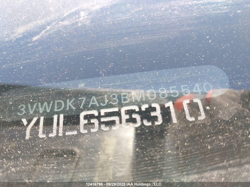 2011 Volkswagen Jetta VIN: 3VWDK7AJ3BM085540 Lot: 12416798