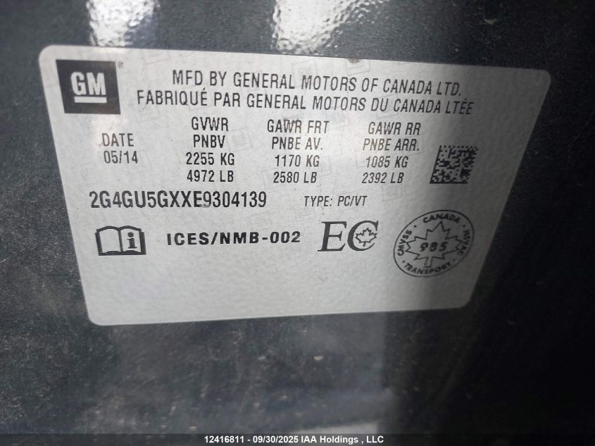 2014 Buick Regal Gs VIN: 2G4GU5GXXE9304139 Lot: 12416811