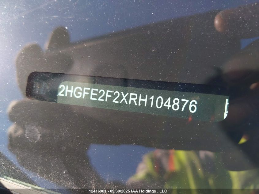 2024 Honda Civic VIN: 2HGFE2F2XRH104876 Lot: 12416901