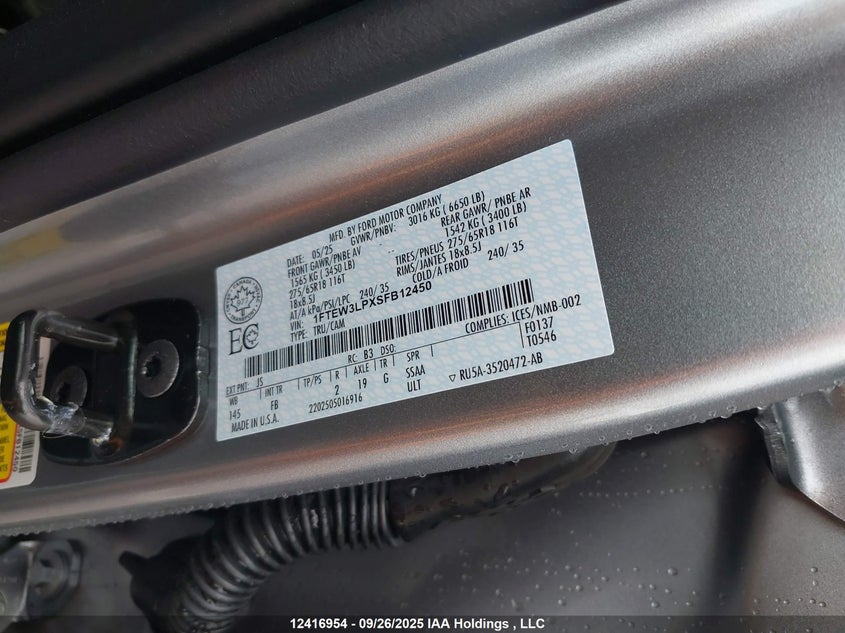 1FTEW3LPXSFB12450 2025 FORD F-150 photo no. 9