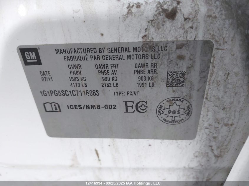 2012 Chevrolet Cruze VIN: 1G1PG5SC1C7116083 Lot: 12416994