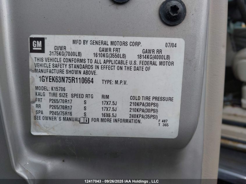 2005 Cadillac Escalade Standard VIN: 1GYEK63N75R110664 Lot: 12417043