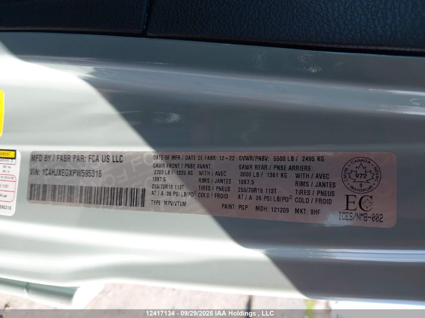 2023 Jeep Wrangler 4-Door Sahara VIN: 1C4HJXEGXPW595316 Lot: 12417134