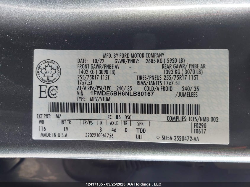 1FMDE5BH6NLB80167 2022 FORD BRONCO photo no. 9