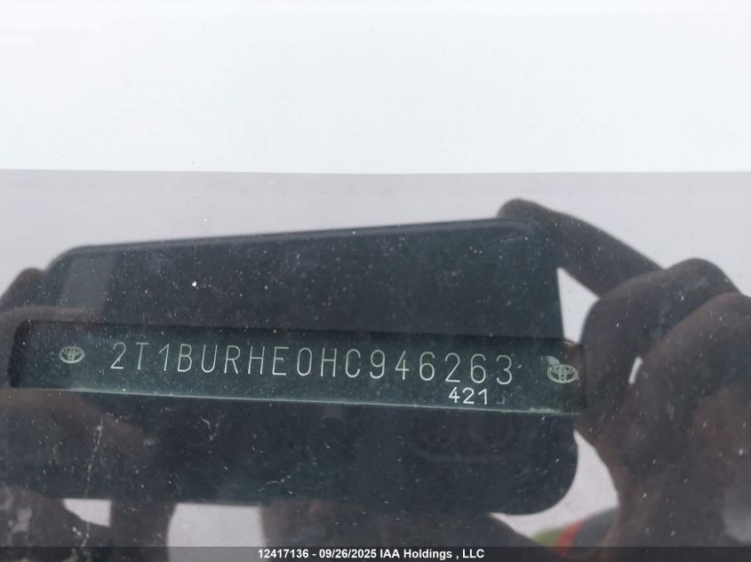 2017 Toyota Corolla VIN: 2T1BURHE0HC946263 Lot: 12417136