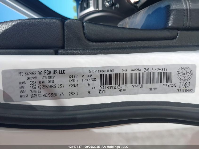 2019 Jeep Grand Cherokee Limited VIN: 1C4RJFBG3KC813254 Lot: 12417137