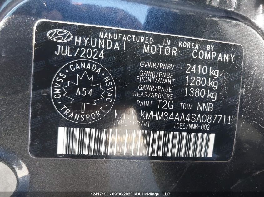 2025 Hyundai Ioniq 6 VIN: KMHM34AA4SA087711 Lot: 12417155