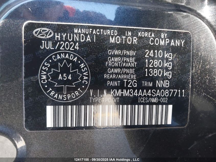 2025 Hyundai Ioniq 6 VIN: KMHM34AA4SA087711 Lot: 12417155