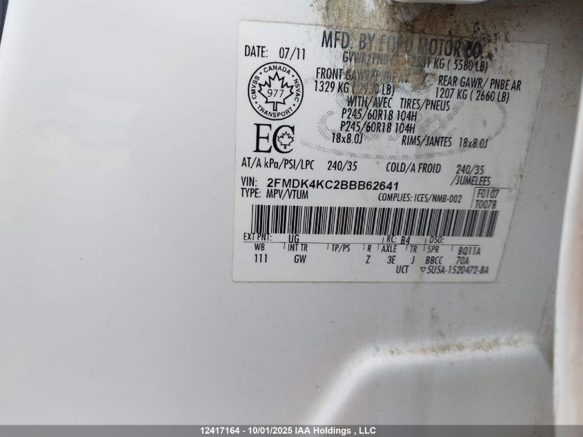 2011 Ford Edge VIN: 2FMDK4KC2BBB62641 Lot: 12417164