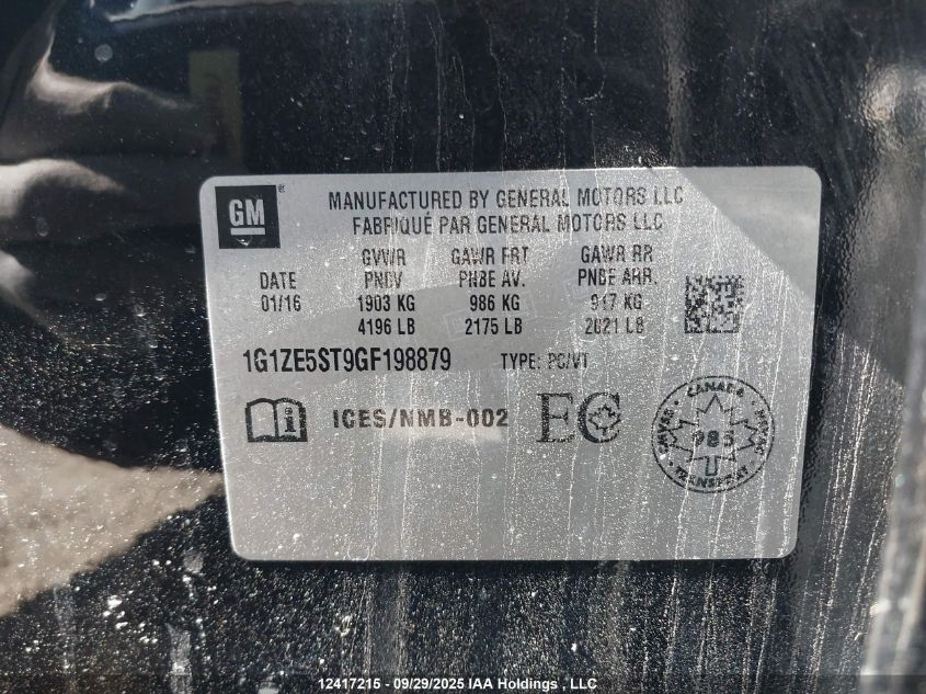 2016 Chevrolet Malibu VIN: 1G1ZE5ST9GF198879 Lot: 12417215