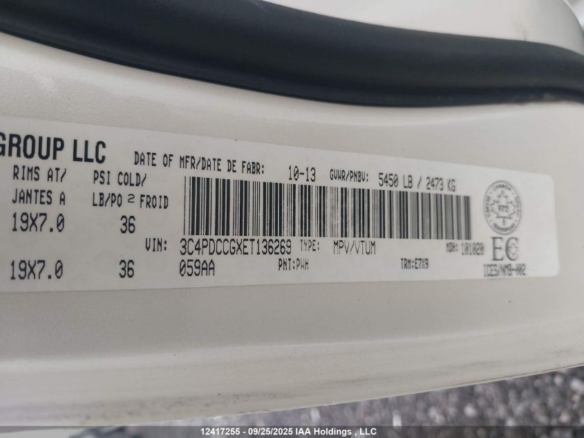 2014 Dodge Journey Sxt VIN: 3C4PDCCGXET136269 Lot: 12417255