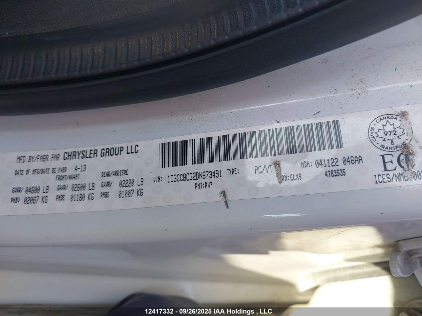 2013 Chrysler 200 Limited VIN: 1C3CCBCG2DN673491 Lot: 12417332