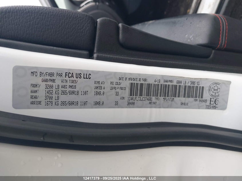 1C4RJFLT3JC374681 2018 JEEP GRAND CHEROKEE photo no. 9