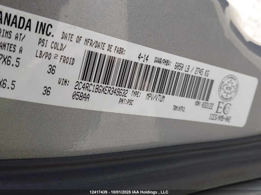 2014 Chrysler Town & Country VIN: 2C4RC1BGXER349632 Lot: 12417439