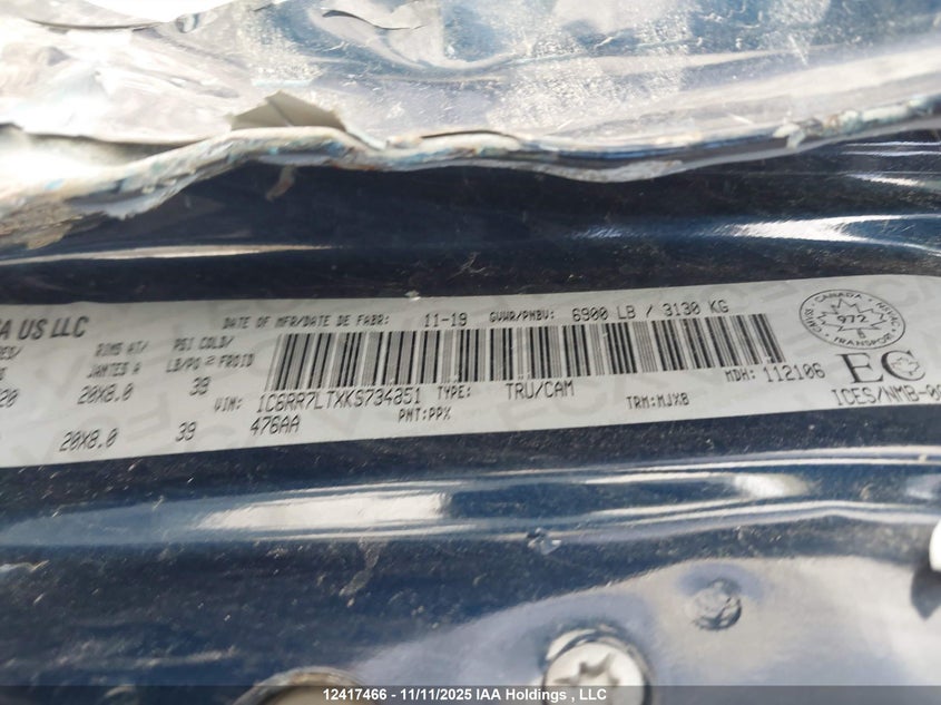 1C6RR7LTXKS734851 2019 RAM 1500 photo no. 9