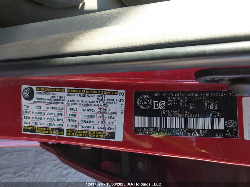 2007 Toyota Corolla VIN: 2T1BR32EX7C809613 Lot: 12417524