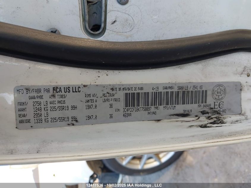 2019 Dodge Journey Gt VIN: 3C4PDDFG8KT758897 Lot: 12417536