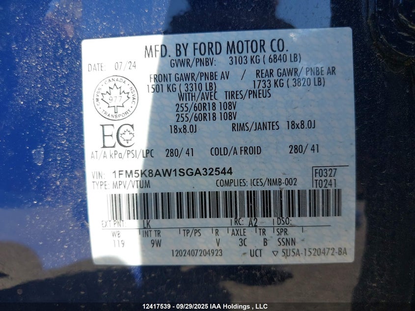 2025 Ford Explorer Police Interceptor VIN: 1FM5K8AW1SGA32544 Lot: 12417539