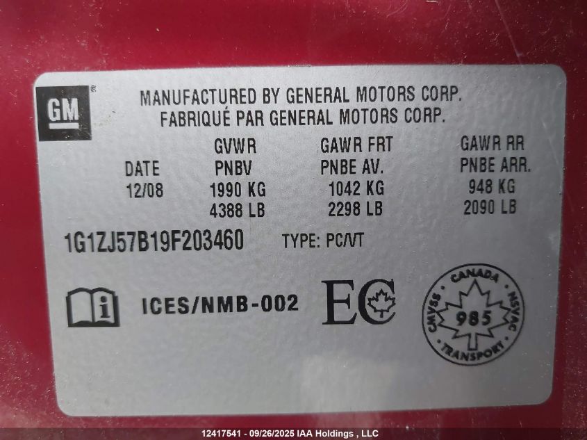 2009 Chevrolet Malibu 2Lt VIN: 1G1ZJ57B19F203460 Lot: 12417541