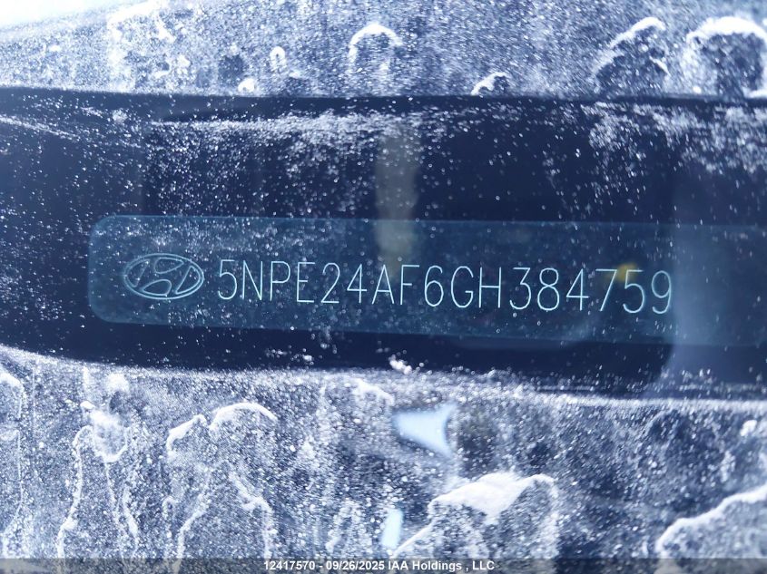 2016 Hyundai Sonata Gl VIN: 5NPE24AF6GH384759 Lot: 12417570