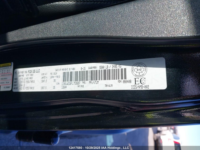 2015 JEEP WRANGLER SPORT UTILITY VEHICLE 3.6L V-6 DOHC, VVT, 285HP