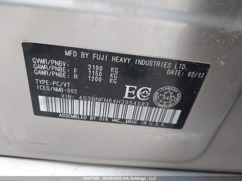 2017 Subaru Legacy 3.6R Limited VIN: 4S3BNFN64H3054583 Lot: 12417600