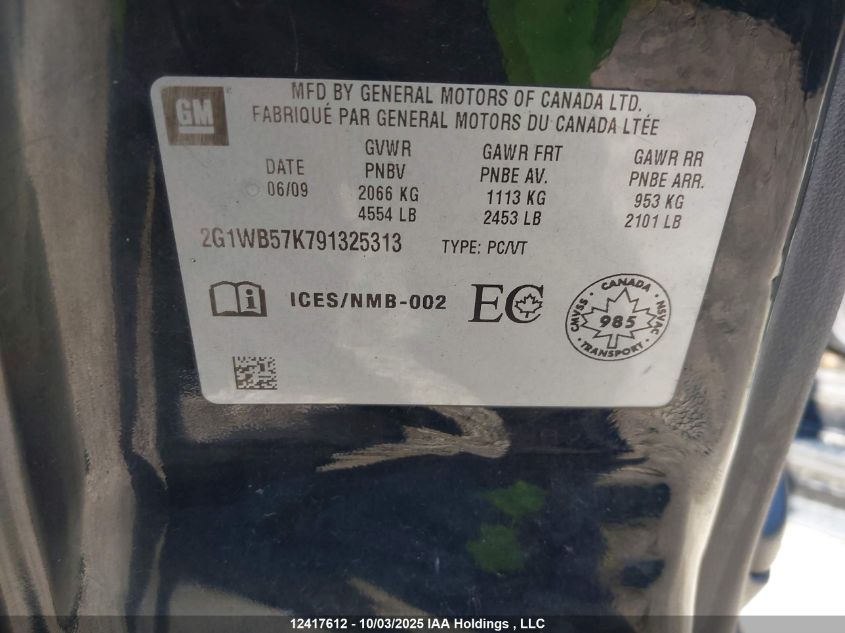 2009 Chevrolet Impala VIN: 2G1WB57K791325313 Lot: 12417612