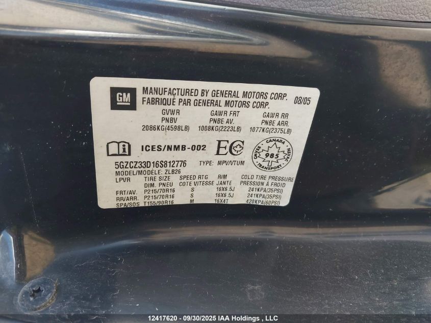 2006 Saturn Vue VIN: 5GZCZ33D16S812776 Lot: 12417620