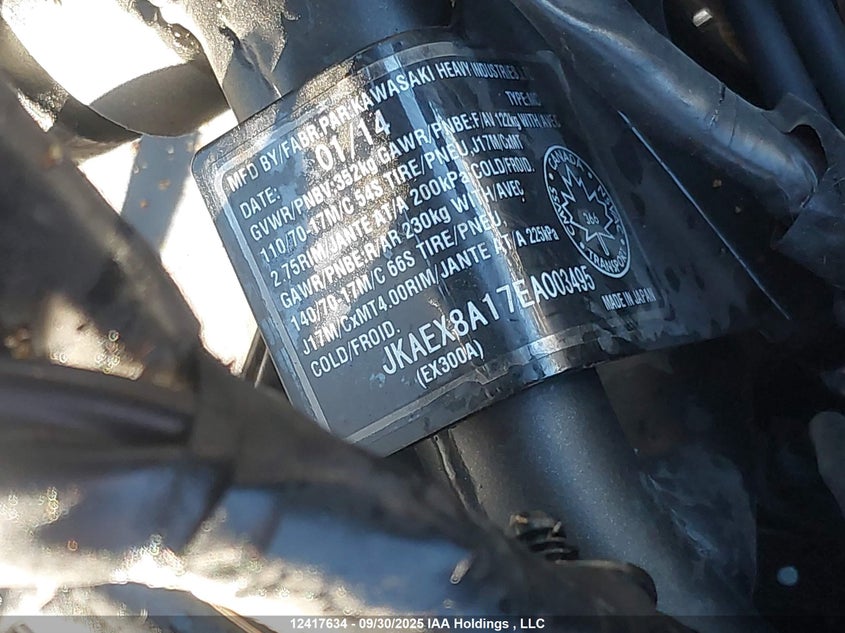 2014 Kawasaki Ex300 A VIN: JKAEX8A17EA003495 Lot: 12417634