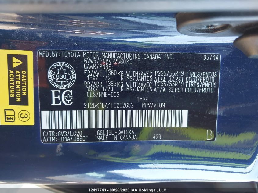 2015 Lexus Rx 350 Sportdesign VIN: 2T2BK1BA1FC262652 Lot: 12417743