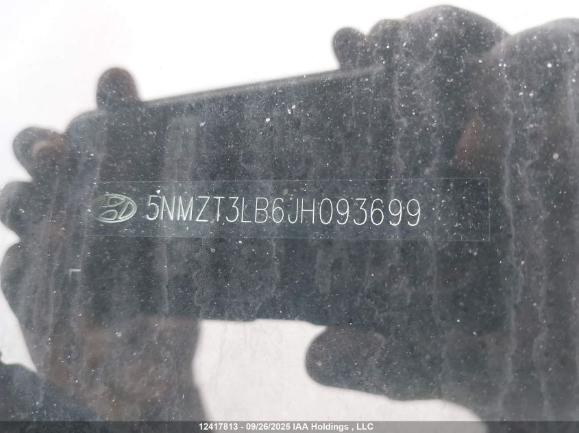 2018 Hyundai Santa Fe VIN: 5NMZT3LB6JH093699 Lot: 12417813