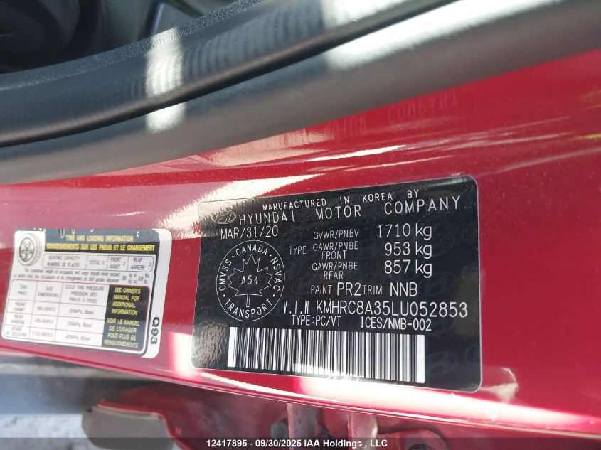 2020 Hyundai Venue VIN: KMHRC8A35LU052853 Lot: 12417895