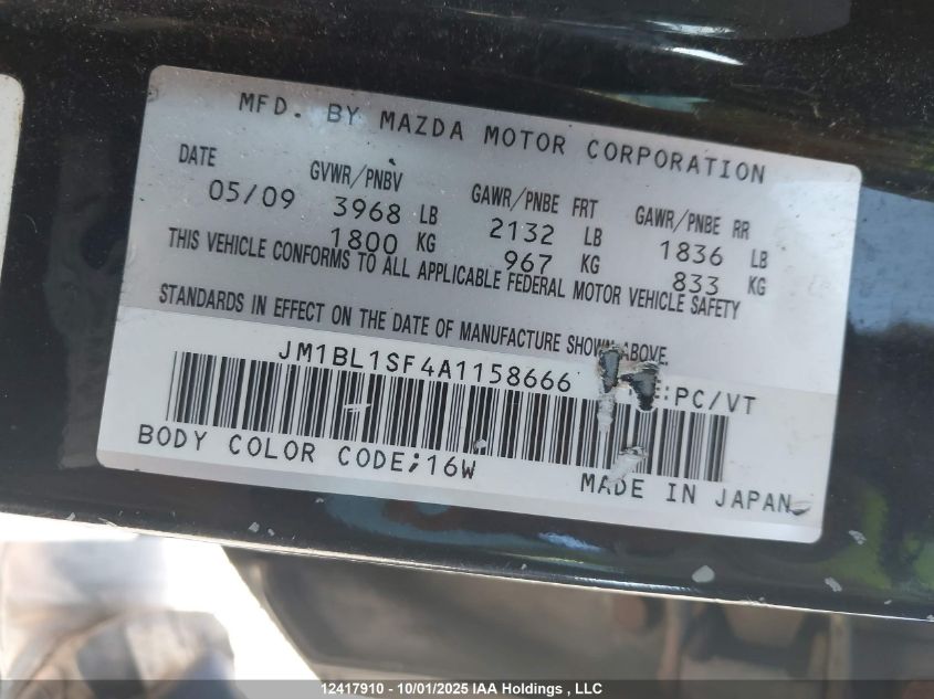 2010 Mazda Mazda3 Gs/Gx VIN: JM1BL1SF4A1158666 Lot: 12417910