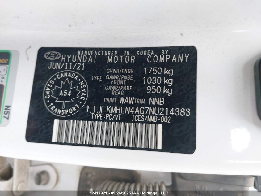 2022 Hyundai Elantra Ultimate Ivt With Tech Package VIN: KMHLN4AG7NU214383 Lot: 12417921