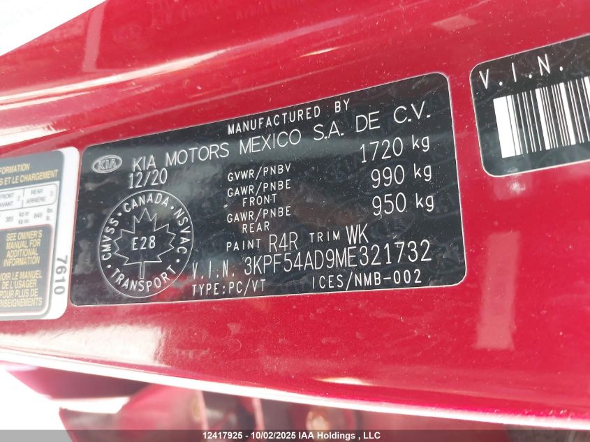 2021 Kia Forte Ex VIN: 3KPF54AD9ME321732 Lot: 12417925