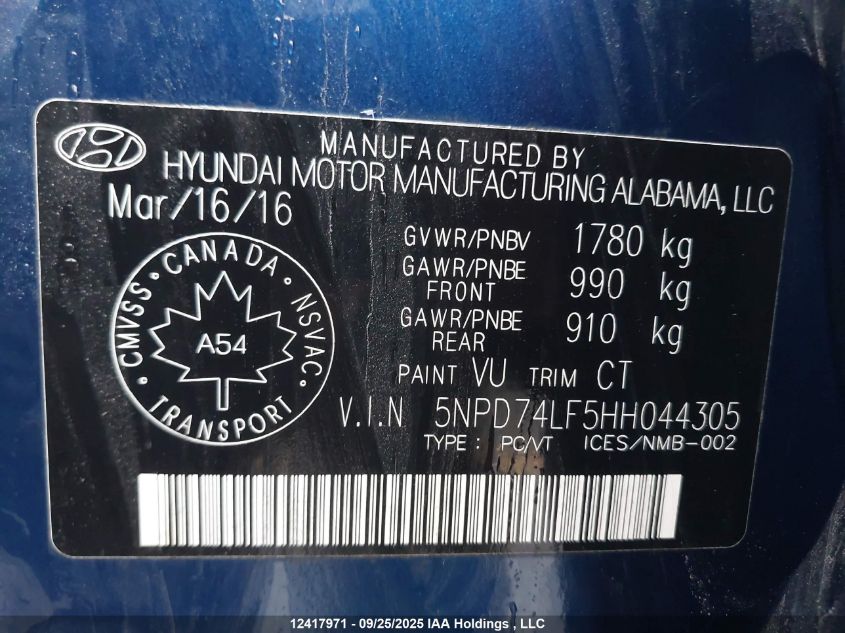 2017 Hyundai Elantra Se VIN: 5NPD74LF5HH044305 Lot: 12417971