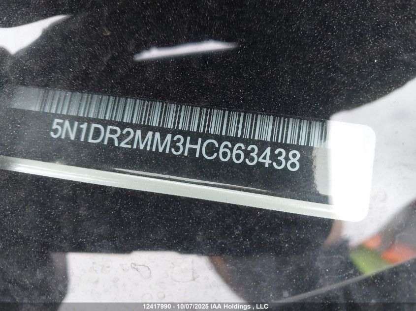 2017 Nissan Pathfinder Platinum/S/Sl/Sv VIN: 5N1DR2MM3HC663438 Lot: 12417990