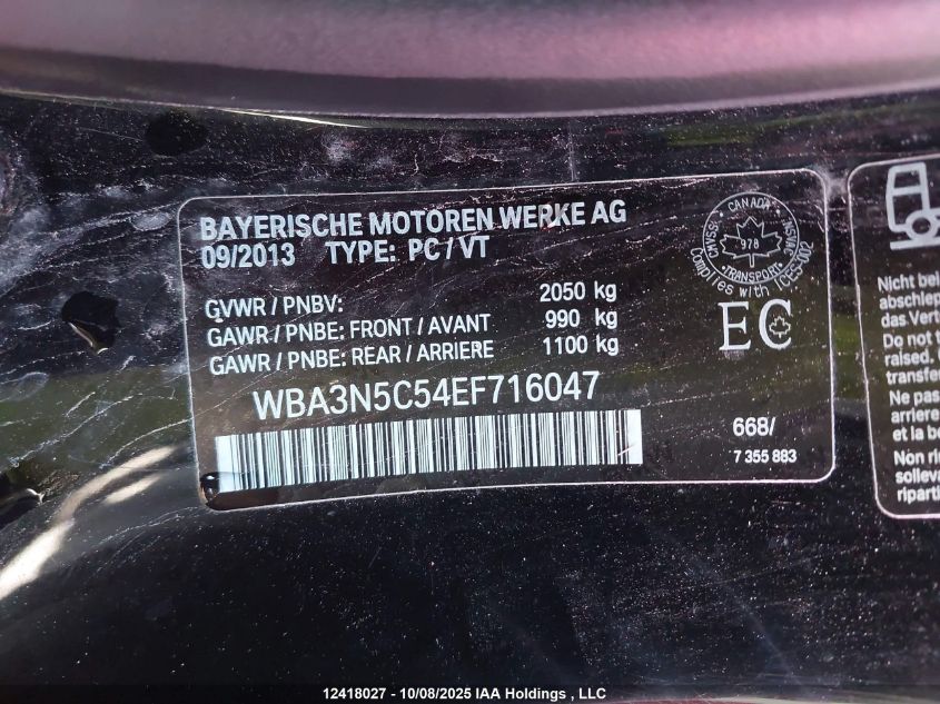 2014 BMW 428I xDrive VIN: WBA3N5C54EF716047 Lot: 12418027