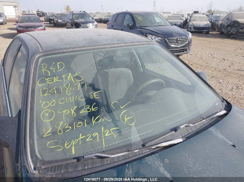 2000 Honda Civic Se VIN: 2HGEJ6610YH908236 Lot: 12418077